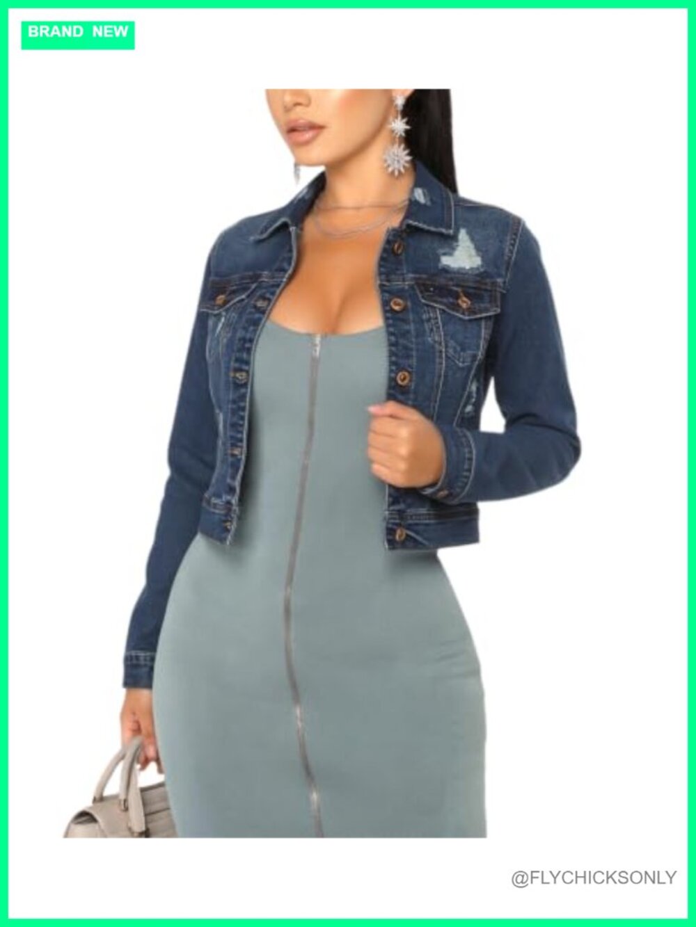Womens Oversized Frayed Cropped Denim Jacket Button Down Long Sleeve